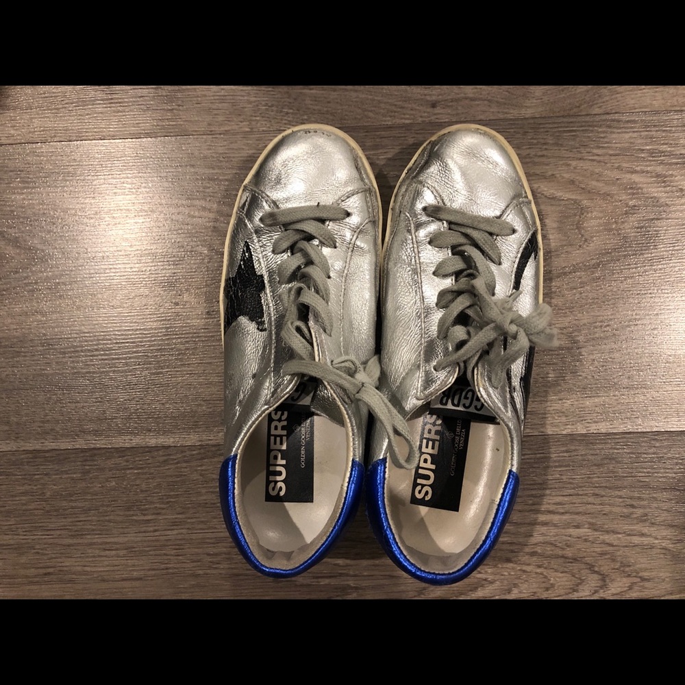 Golden Goose silver and electric blue sneakers